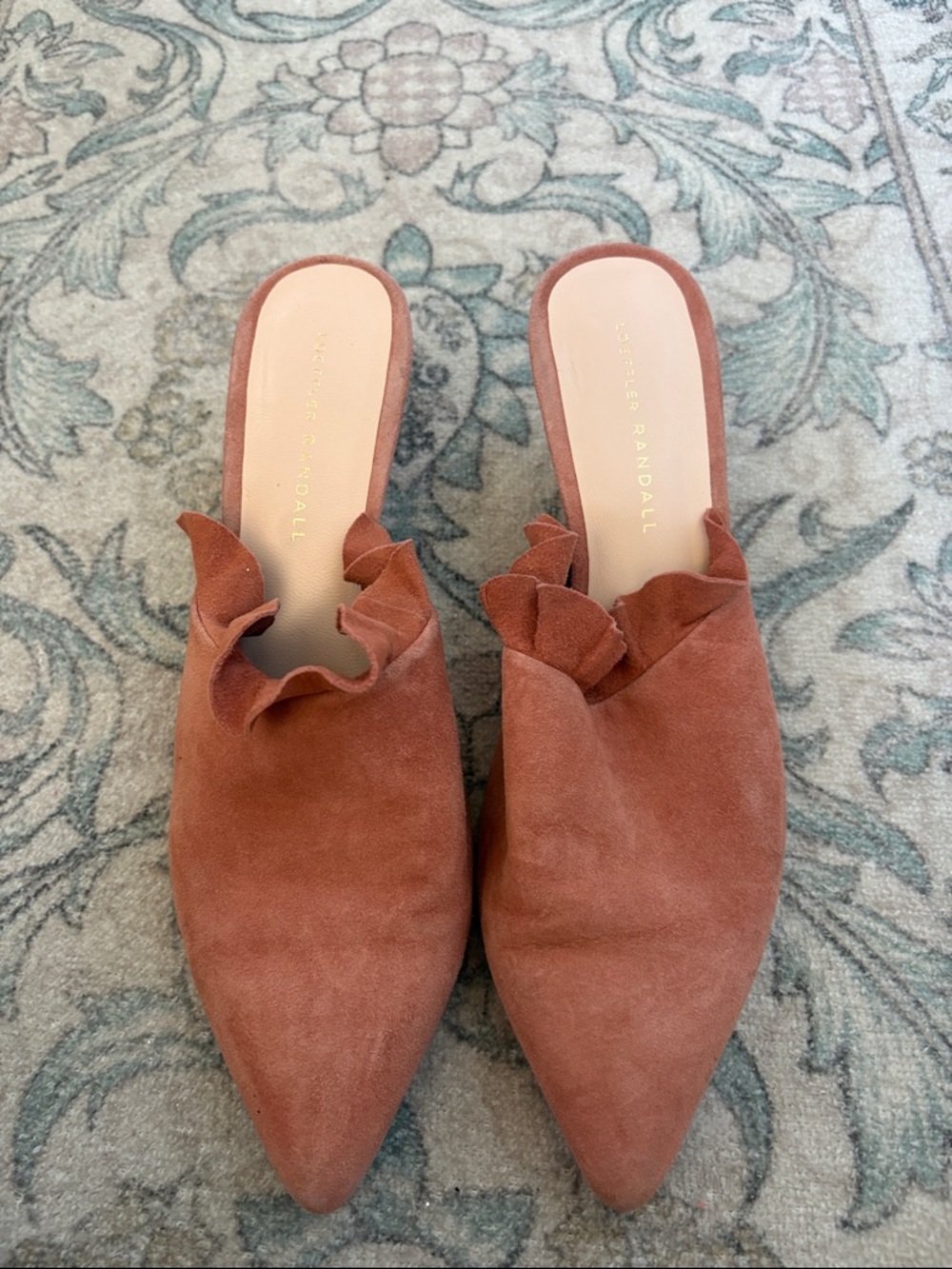 Langley heels dusty Rose ruffled suede mules